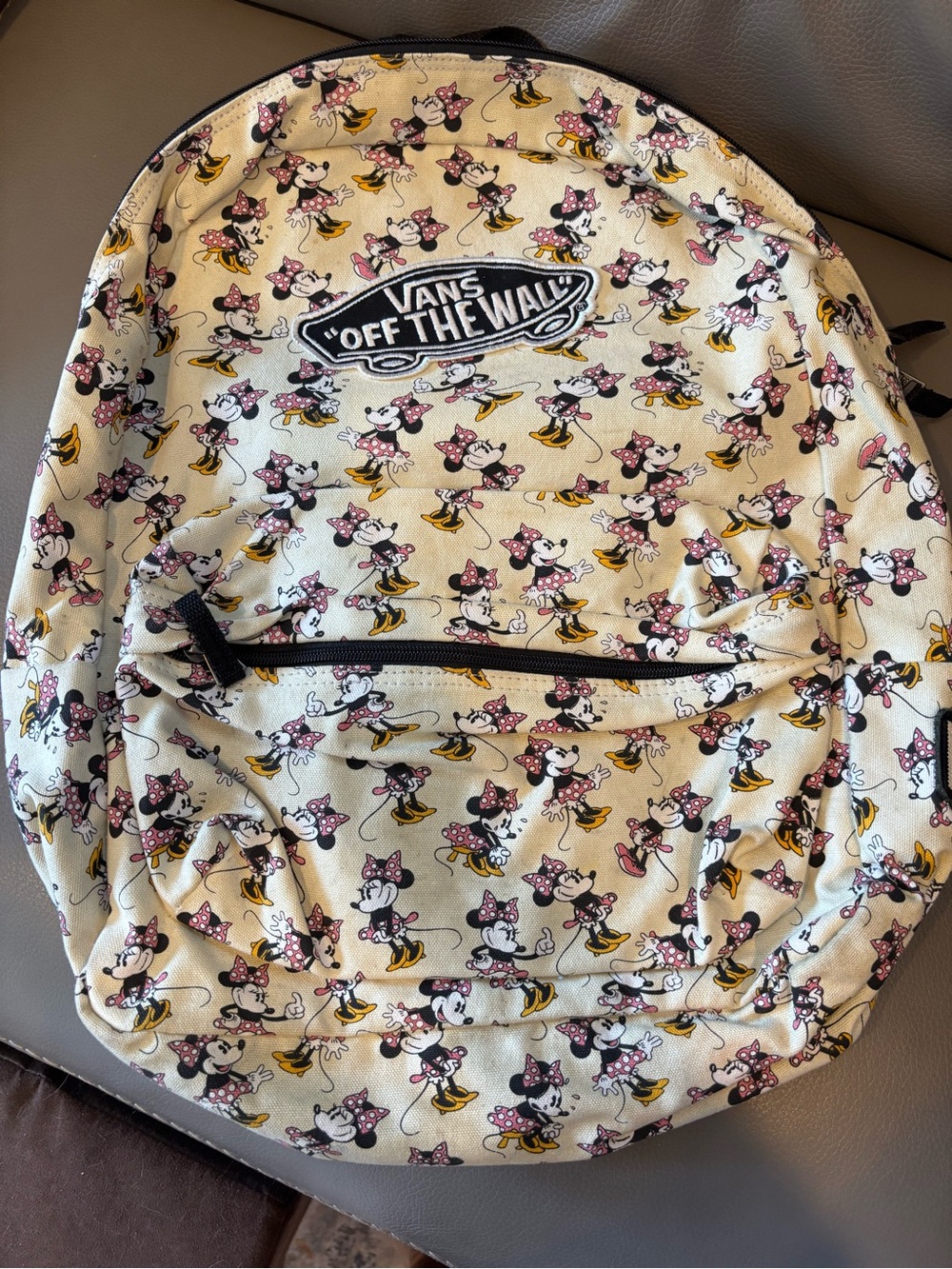 Vans Cream Minnie Mouse Pattern Backpack with Black Logo